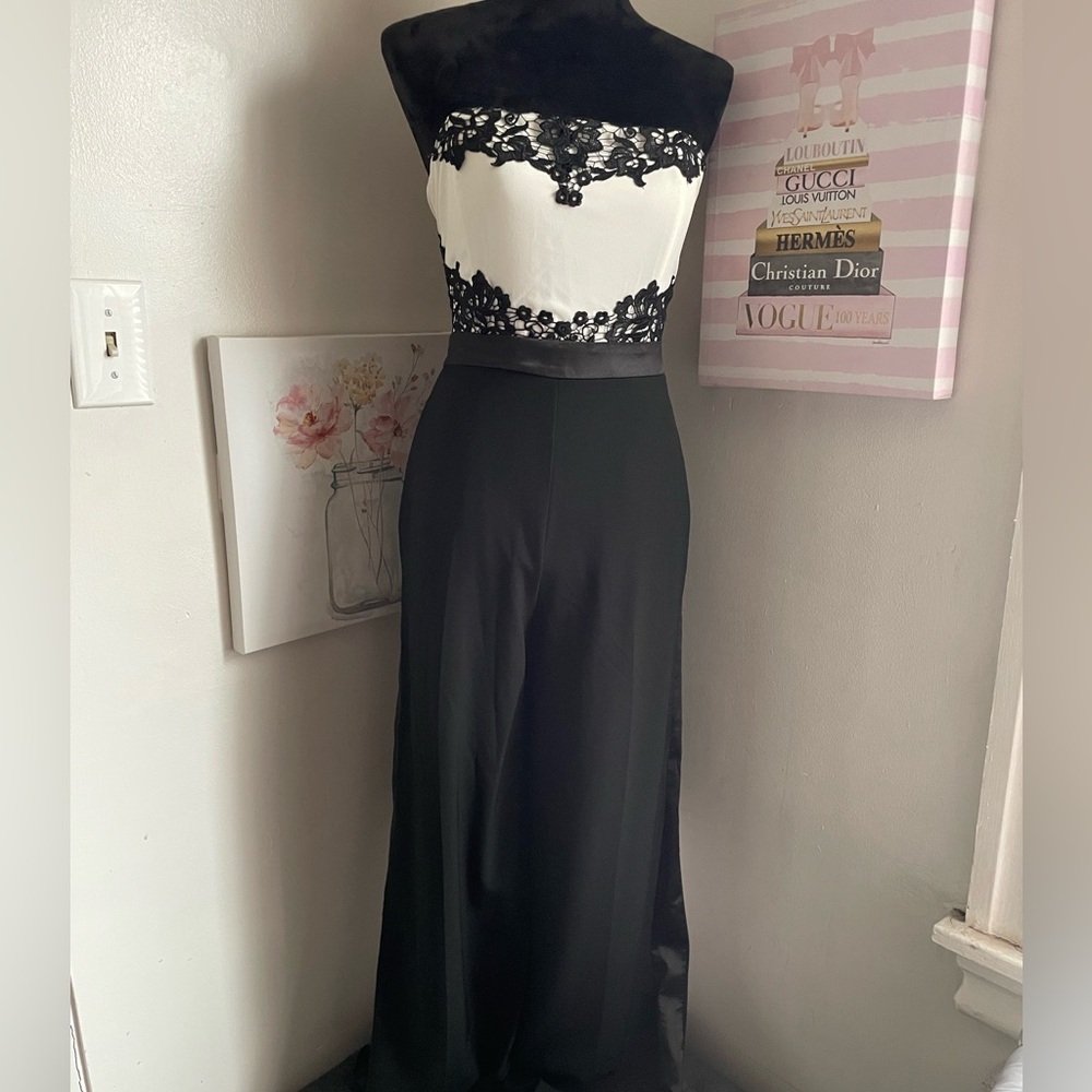 Elegant Black and White Strapless Jumpsuit